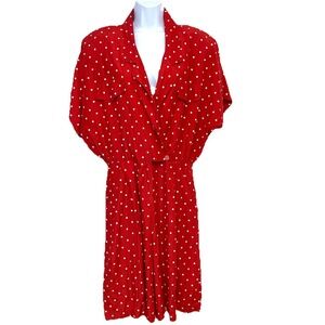 Vintage 90s Red Polka Dot Romper Sz 14 Short Sleeve Pockets V Neck Casual  USA